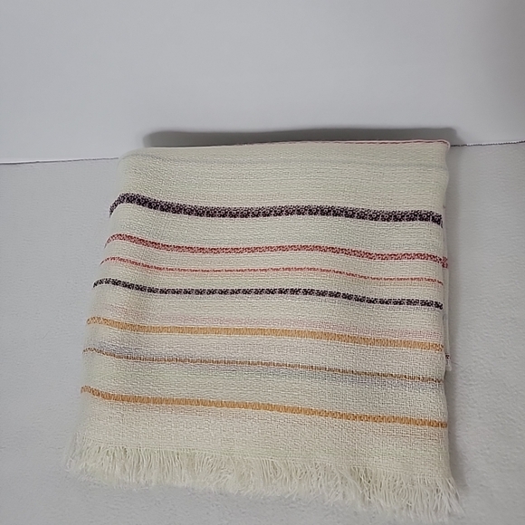 Cost Plus World Market Accessories - World Market Women's Ivory Red Brown Yellow Striped W/ Fringe Accent Scarf